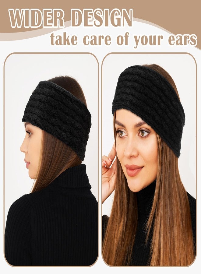 Funnysoft 3 Pack Satin Lined Winter Headbands for Women, Silk Lined Beanie Caps Ear Warmers for Natural Curly Ponytail Hair(Black, Gray, Khaki,Cable Knit) - Image 5
